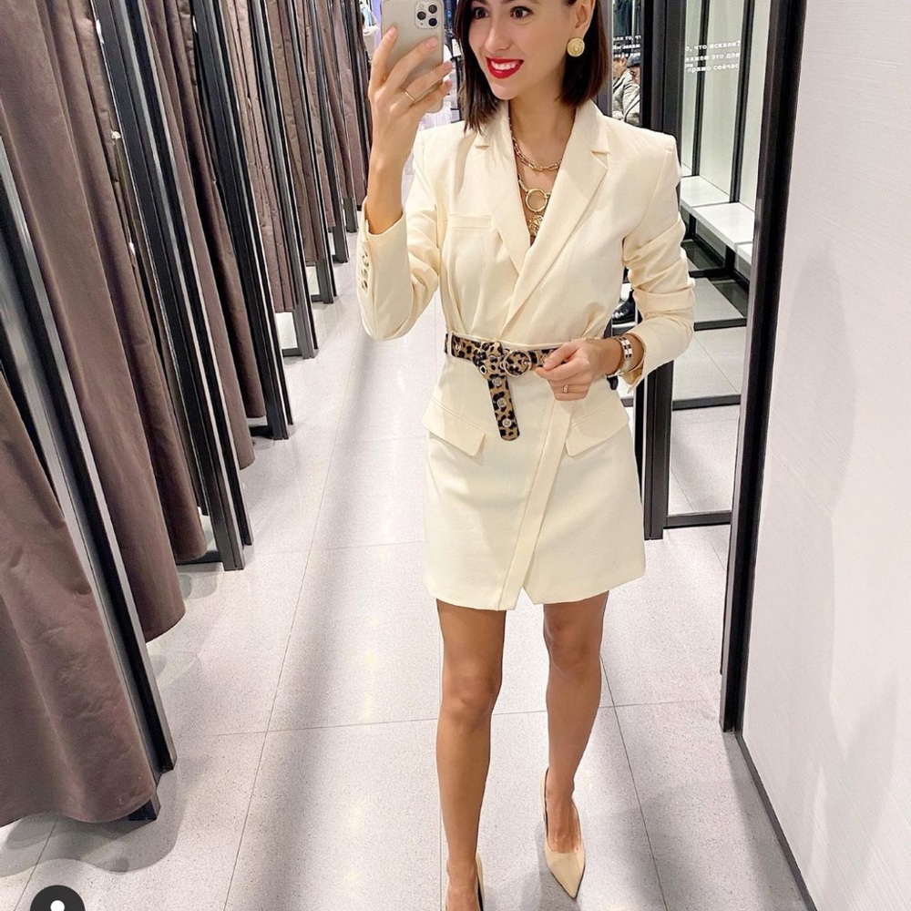 NWT ZARA Blazer Dress Light Yellow M Blogger’s Fav - Picture 6 of 13